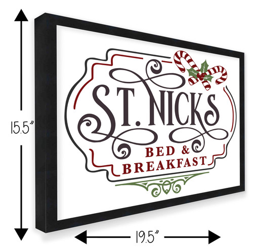 St Nick's Bed and Breakfast 15.5" x 19.5" Framed Christmas Wall Decor Art Print Sign Poster in a Black Wooden Frame with UV Acrylic and Hangers