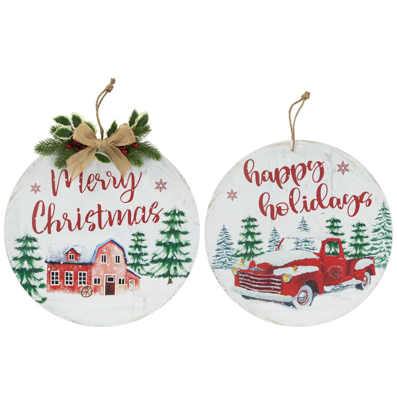 Merry Christmas and Happy Holidays Wood Wall Signs - 15.75" - Set of 2