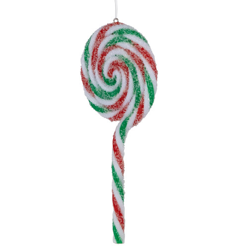 6ct Frosted White, Green and Red Lollipop Christmas Ornaments 7"