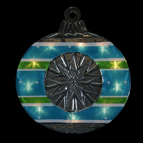15.5" Blue and Green Lighted Christmas Ornament Window Silhouette