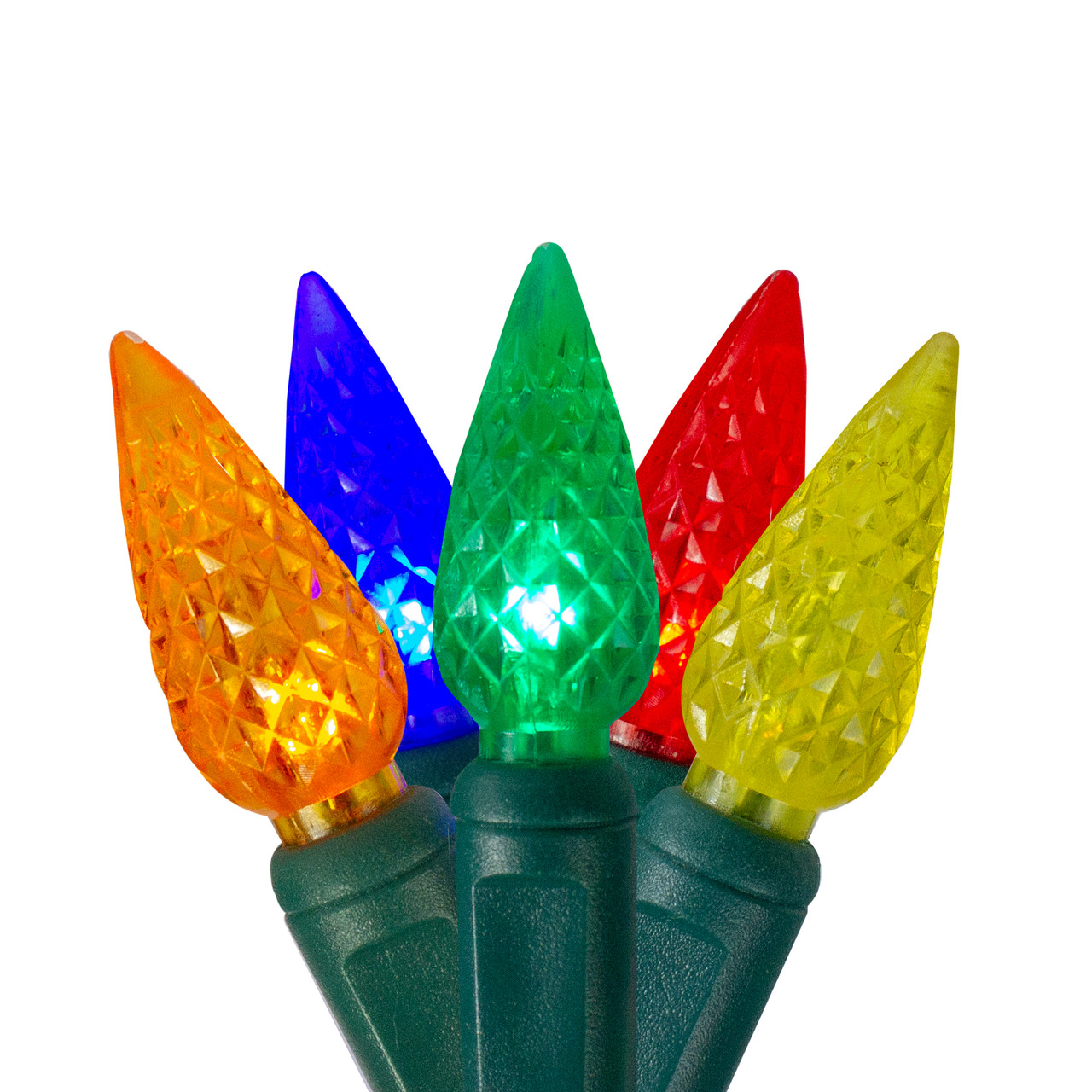 70 Orange and Green LED Facet C6 Twinkling Christmas Lights - 23.5 ft Green Wire