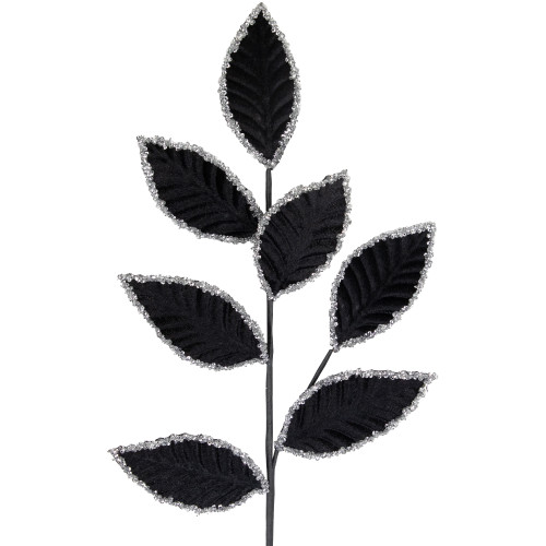 26" Black and Silver Sequin Leaves Christmas Spray