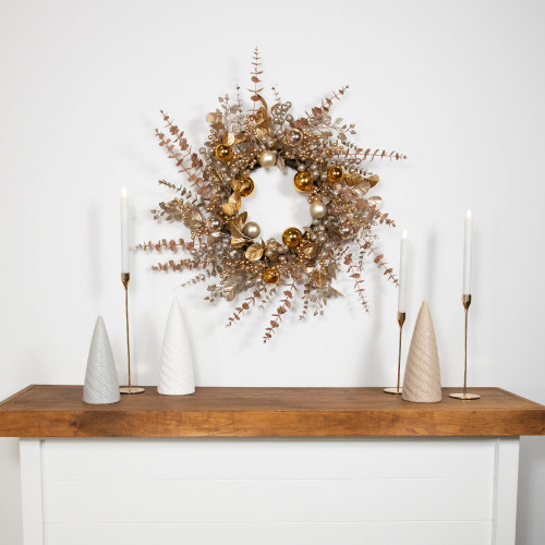 Ornaments, Holly and Berries Artificial Christmas Wreath - 30" - Gold and Copper Tone