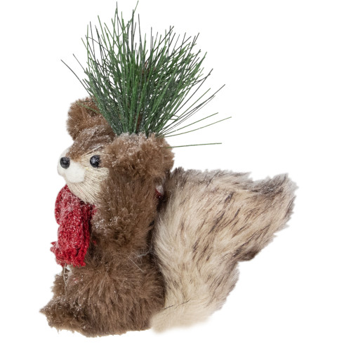 Frosted Standing Squirrel with Pine Sprig and Scarf Christmas Figurine - 7"