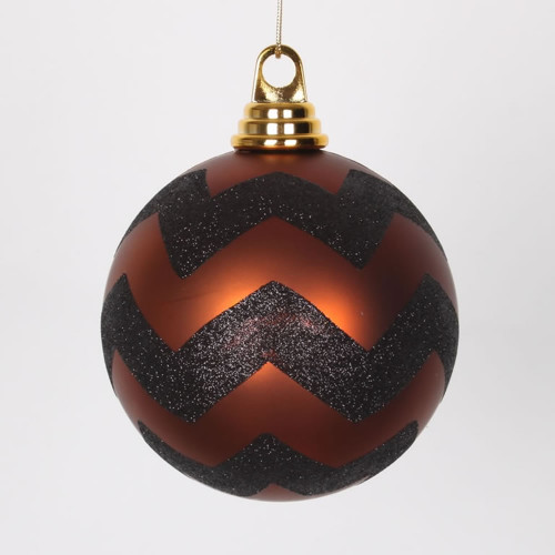 2-Finish Brown and Black Chevron Shatterproof Christmas Ball Ornament 4.75" (120mm)
