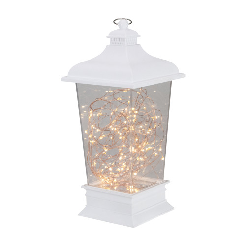 Tapered Lantern with Rice Lights Decoration - 12" - White - Clear Lights