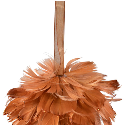 Glittered Feather Christmas Ball Ornament - 6" - Rust Orange