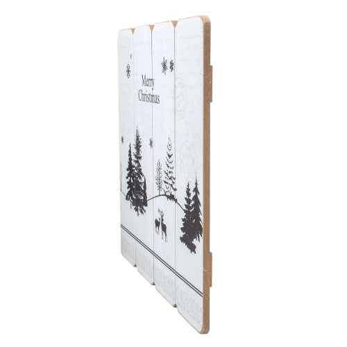 16�� White Merry Christmas Post Card Winter Scene Wooden Wall Sign