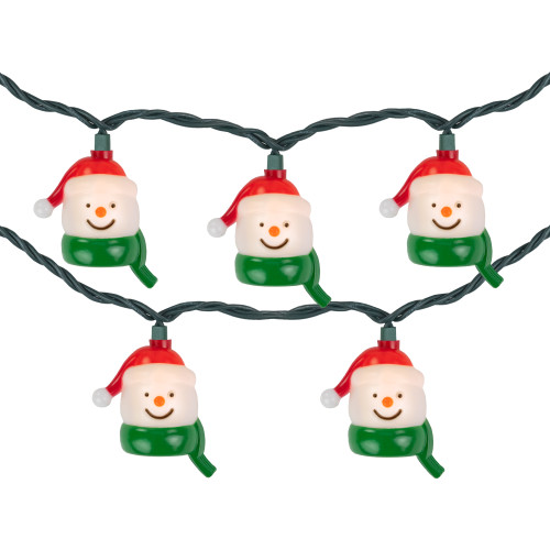 10 Count Snowman Heads with Scarves Christmas Light Set, 7.5ft Green Wire