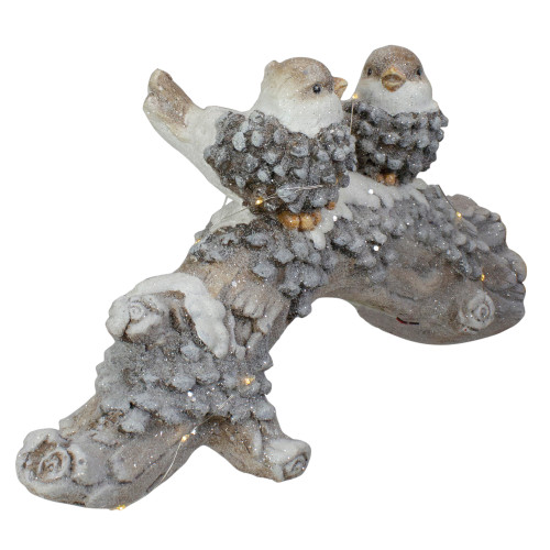 LED Lighted Rustic Glittered Birds on a Snowy Log Christmas Decoration - 18"