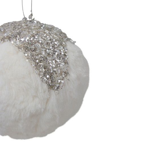 4.25" Glittered White and Silver Sequined Christmas Ball Ornament