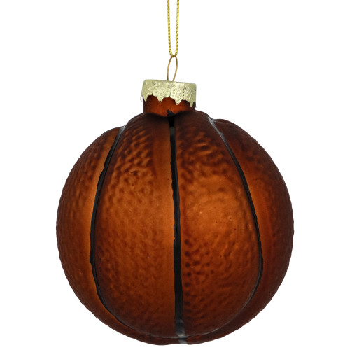 3.5" Orange and Black Basketball Glass Christmas Hanging Ornament