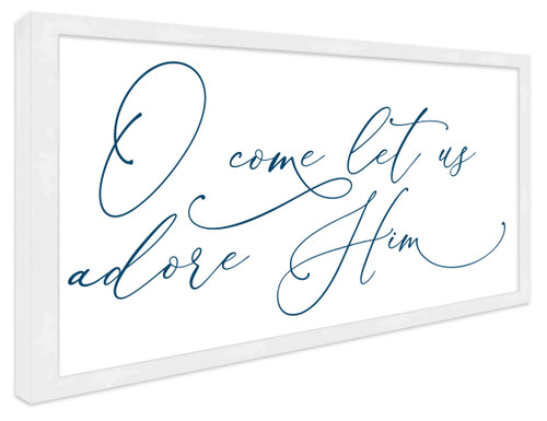 O Come Let Us Adore Him 11.5" x 21.5" Framed Christmas Wall Decor Art Print Sign Poster in a Natural Wooden Frame with UV Acrylic and Hangers