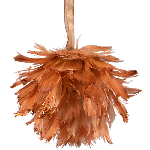 Glittered Feather Christmas Ball Ornament - 6" - Rust Orange