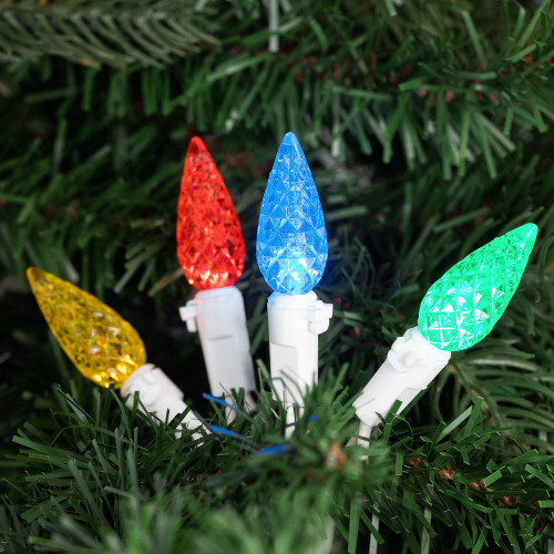 70ct Multi-Color Faceted LED C6 Christmas Light Set - 24.25ft White Wire