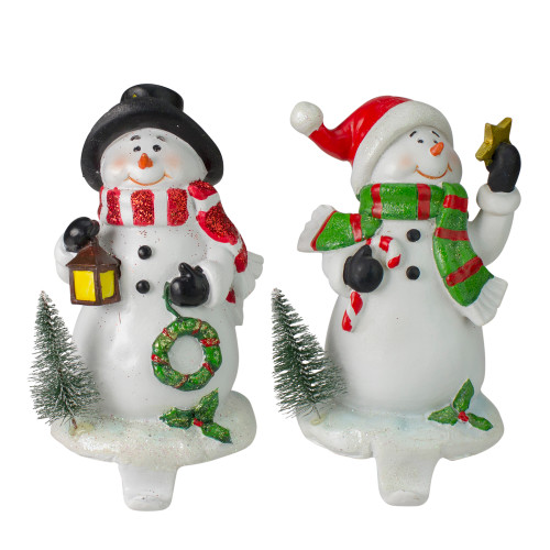 Glittered Snowman Christmas Stocking Holders - 5.75" - Set of 2