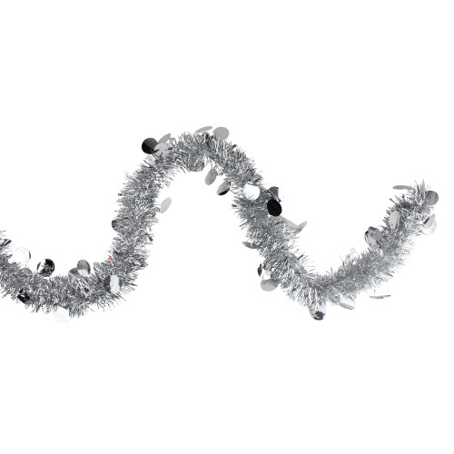 Tinsel and Polka Dot Commercial Christmas Garland - 50' x 2.5" - Silver - Unlit