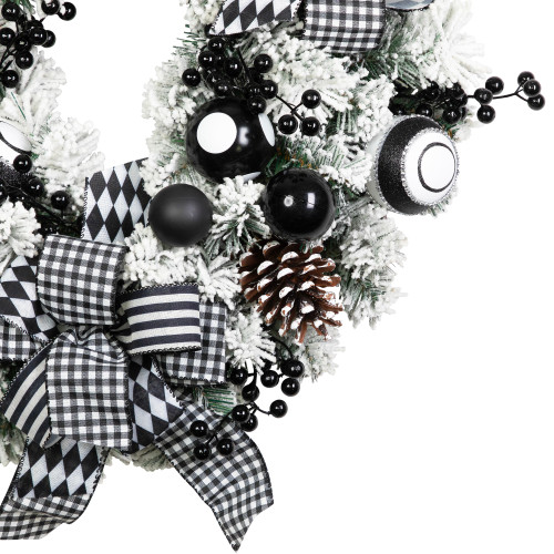Flocked Pine with Harlequin Bows and Ornaments Christmas Wreath - 24" - Unlit