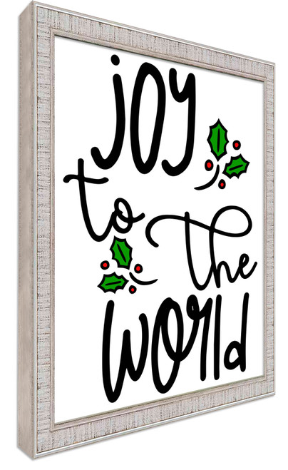 Joy to the World Mistletoes 14.5" x 19.5" Framed Christmas Wall Decor Art Print Sign Poster in a White Wooden Frame with UV Acrylic and Hangers