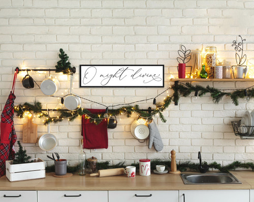 O Night Divine 7.5" x 25.5" Framed Christmas Wall Decor Art Print Sign Poster in a Black Wooden Frame with UV Acrylic and Hangers