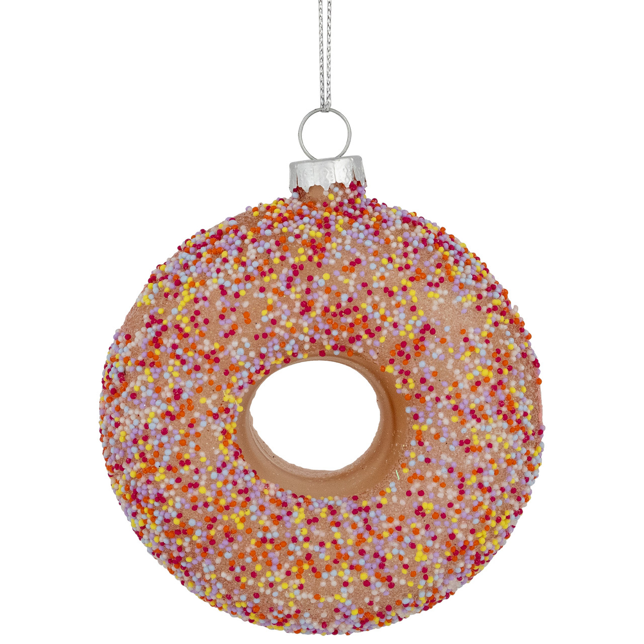 4.75" Pink Frosted Doughnut Glass Christmas Ornament