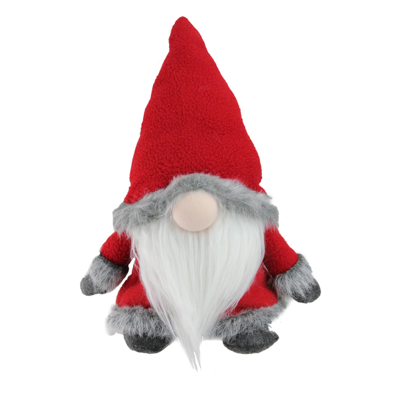 13" Red and Gray Sitting Santa Christmas Gnome with Faux Fur Trim