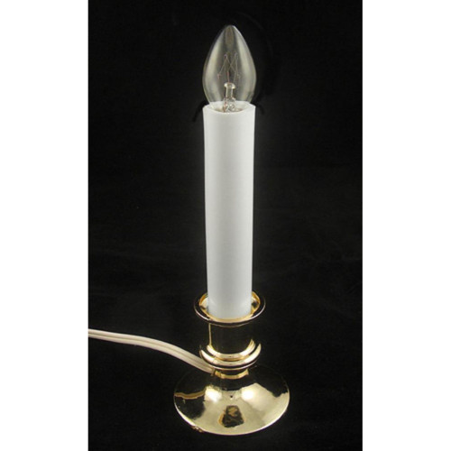 9" Pre-Lit White and Gold C7 Christmas Candle Lamp with Sensor