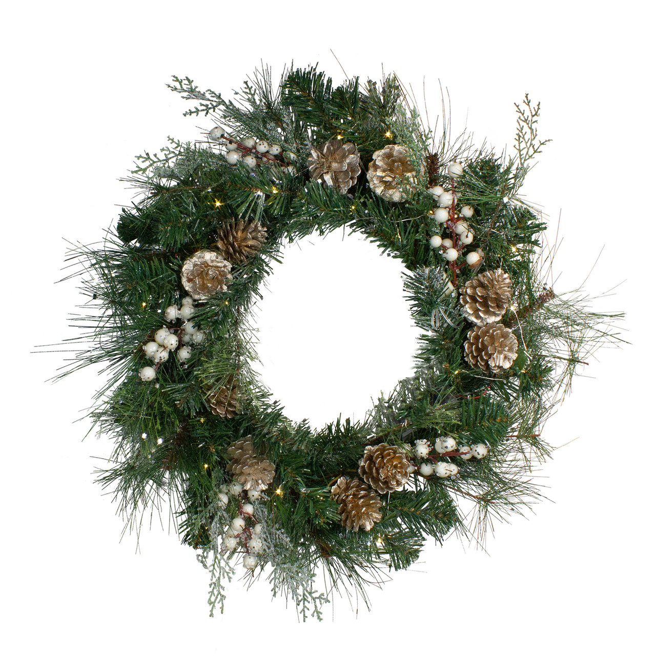 Pre-Lit Mixed Pine, Berry and Pine Cone Christmas Wreath - 22" - Clear LED Lights