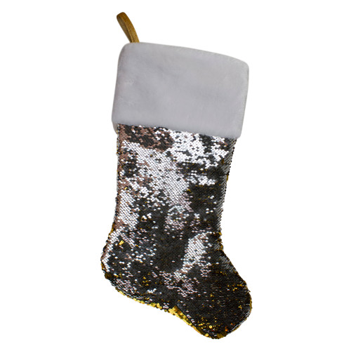 22.75" Gold and Silver Reversible Sequined Christmas Stocking