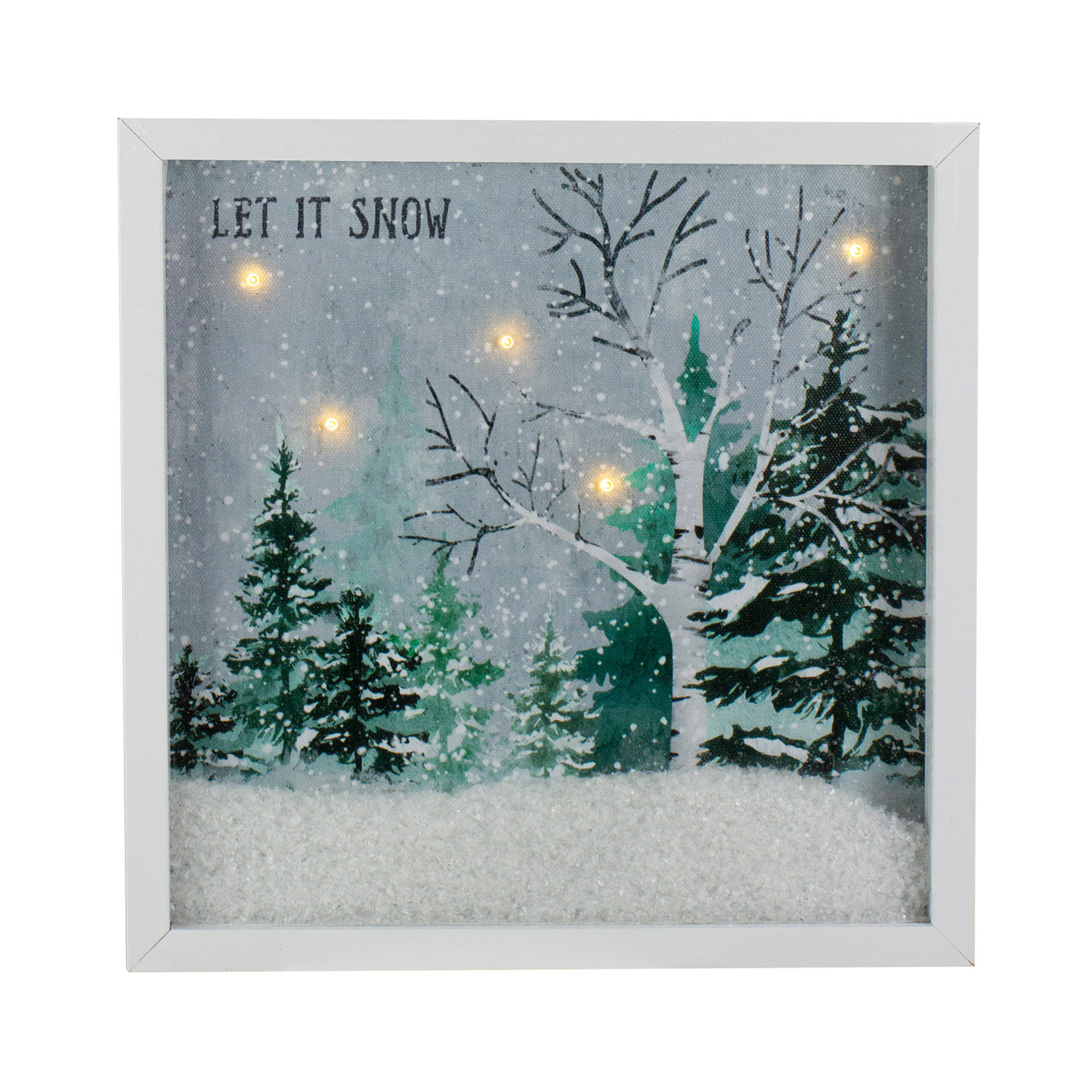 LED Lighted Let it Snow Winter Forest Christmas Canvas Wall Art 10" x 10"