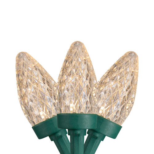 50 Count Warm White LED C7 Faceted Christmas Lights, 20.25 ft Green Wire