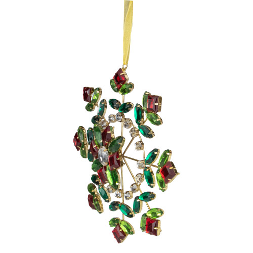 6.5" Green and Red Gem Stone Flowers Snowflake Christmas Ornament