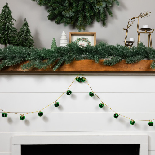 Shiny Metal Jingle Bells Christmas Garland - 7.5' - Green