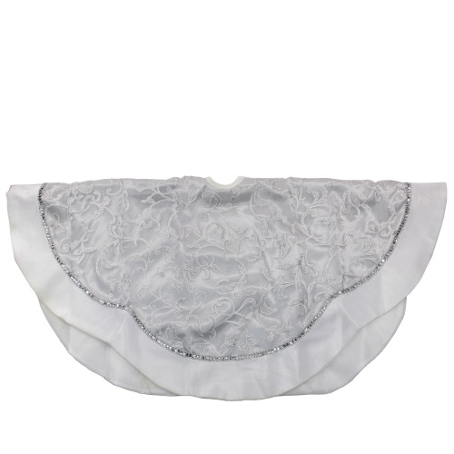 Floral Sequin Trimmed Christmas Tree Skirt - 48" - Silver and White