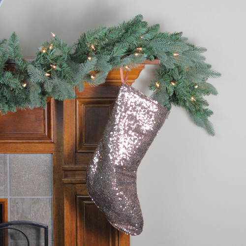 17.5" Beige Paillette Sequins Hanging Christmas Stocking
