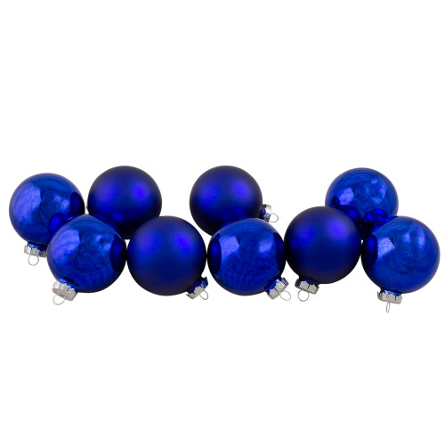 9ct Shiny and Matte Royal Blue Glass Ball Christmas Ornaments 2.5" (65mm)