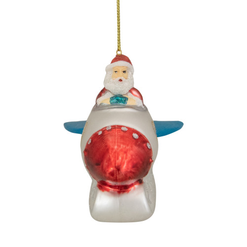 4.25" Santa in a Silver Rocket Ship Glass Christmas Ornament