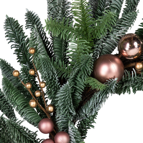 Rose Gold Ball Ornaments Artificial Christmas Wreath, 28-Inch, Unlit