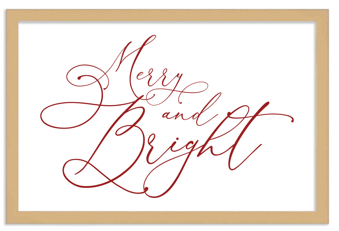 Red Merry and Bright 15.5" x 21.5" Framed Christmas Wall Decor Art Print Sign Poster in a Natural Wooden Frame with UV Acrylic and Hangers