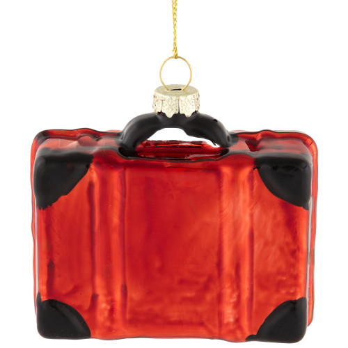 3.25" Shiny Red Bon Voyage Travel Suitcase Glass Christmas Hanging Ornament