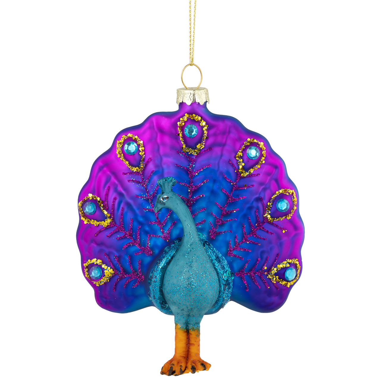 4.75" Purple and Pink Peacock Glass Christmas Ornament