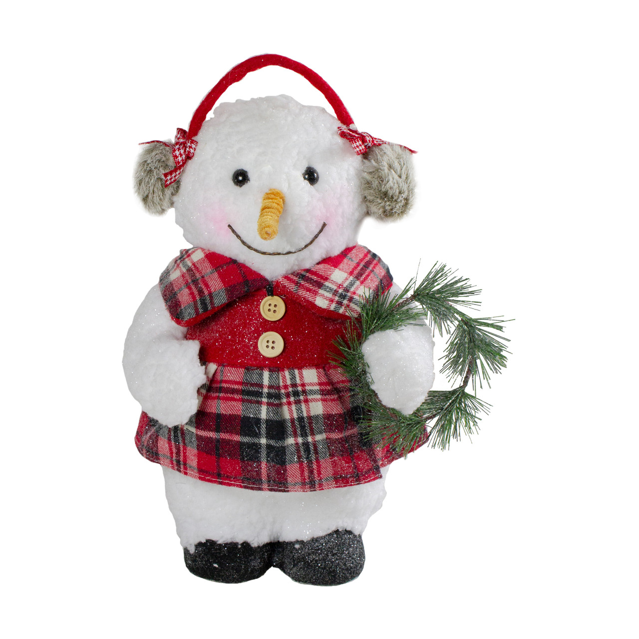 Plush Girl Snowman with Ear Muffs and Wreath Christmas Figure - 12"