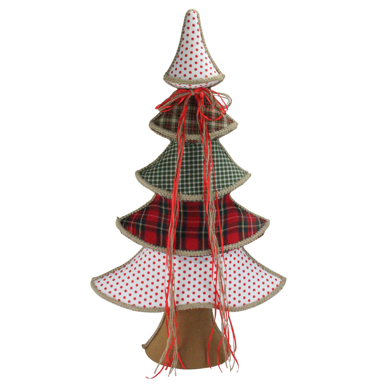 Polka Dot and Plaid Christmas Tree with Ribbon Bow Decoration - 31.5"