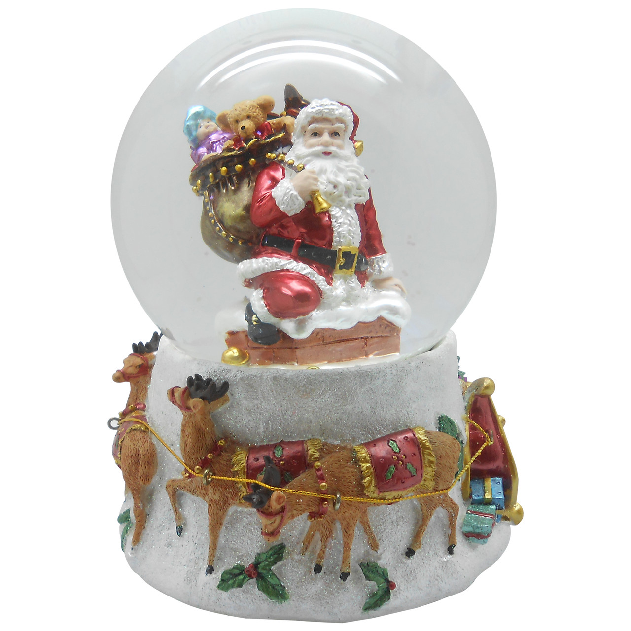 6.75" Santa Going Down the Chimney Musical Christmas Snow Globe