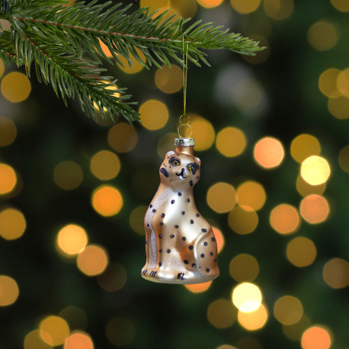 4" Black and Orange Glass Leopard Christmas Ornament