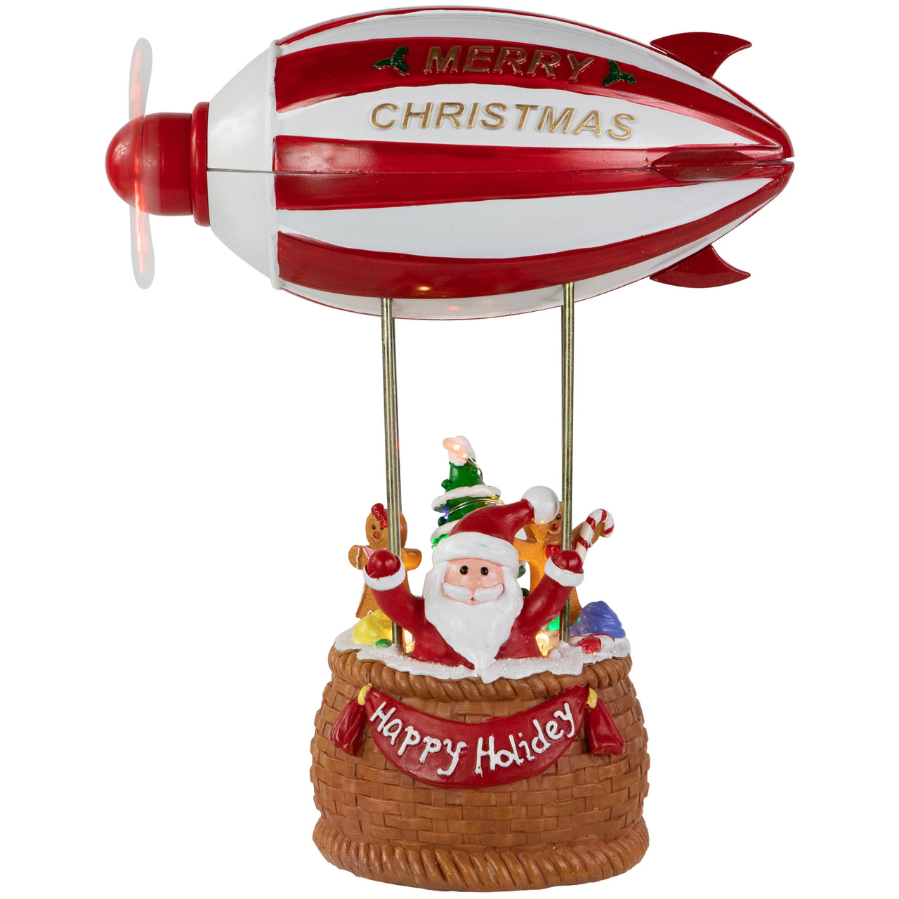 Musical and Animated Blimp and Santa Christmas Decoration - 8.5" - Red and White