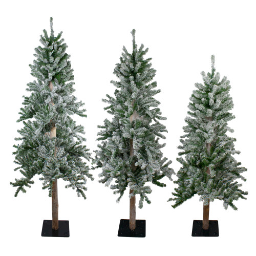 Set of 3 Slim Flocked Alpine Artificial Christmas Trees 6' - Unlit