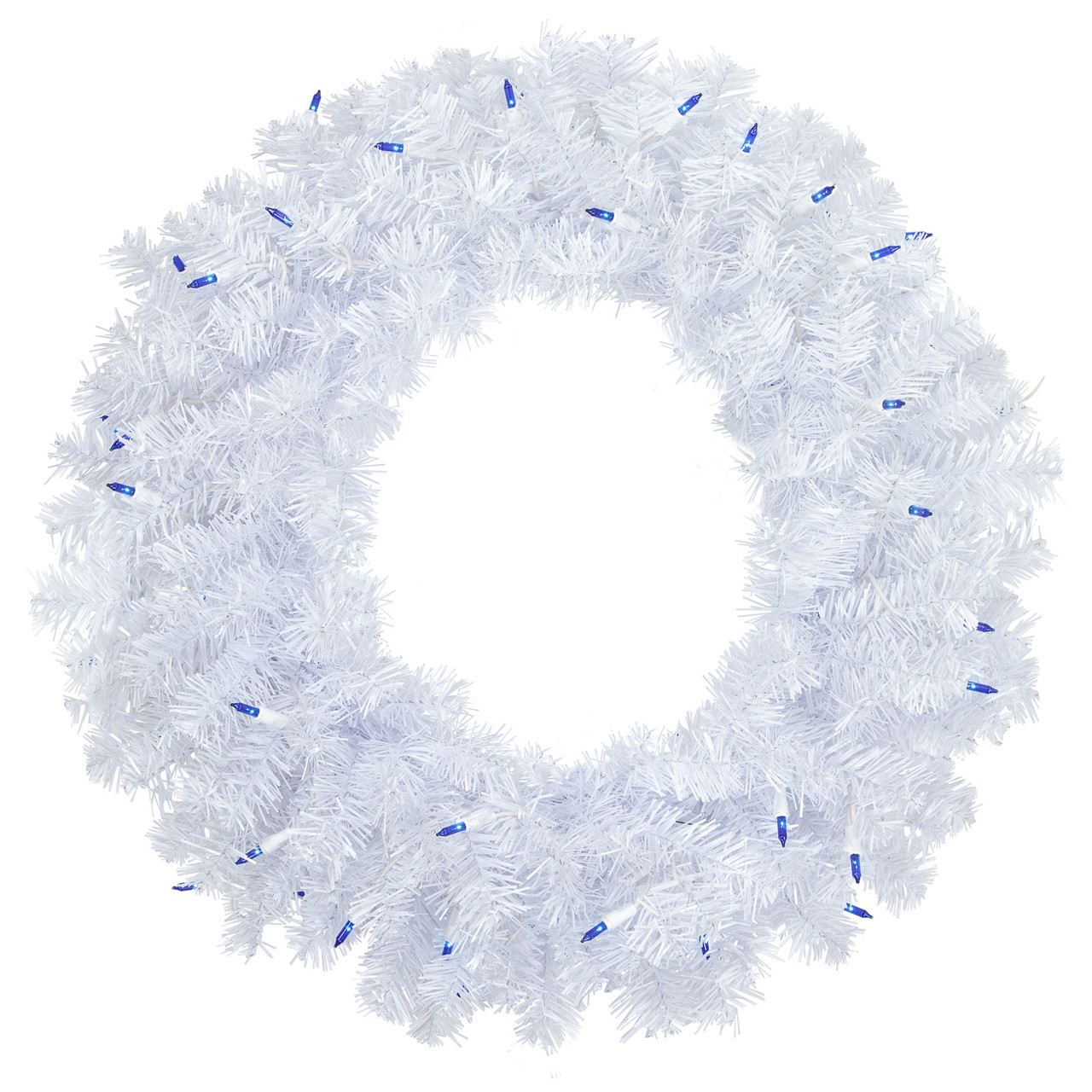 Pre-Lit Woodbury White Pine Artificial Christmas Wreath, 24-Inch, Blue Lights