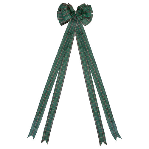 50" Green and Black Plaid 16 Loop Christmas Bow Decoration