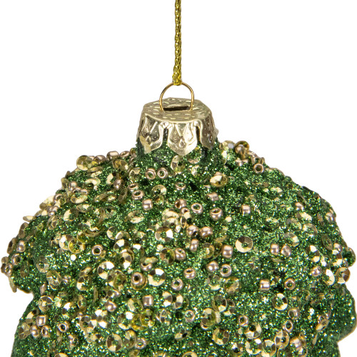 5.5" Green and Gold Glitter Beaded Pine Cone Christmas Ornament